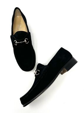 NEW Vintage Gucci 90s Y2K Horsebit Loafers Shoes Black Suede Leather Chunky 7.5
